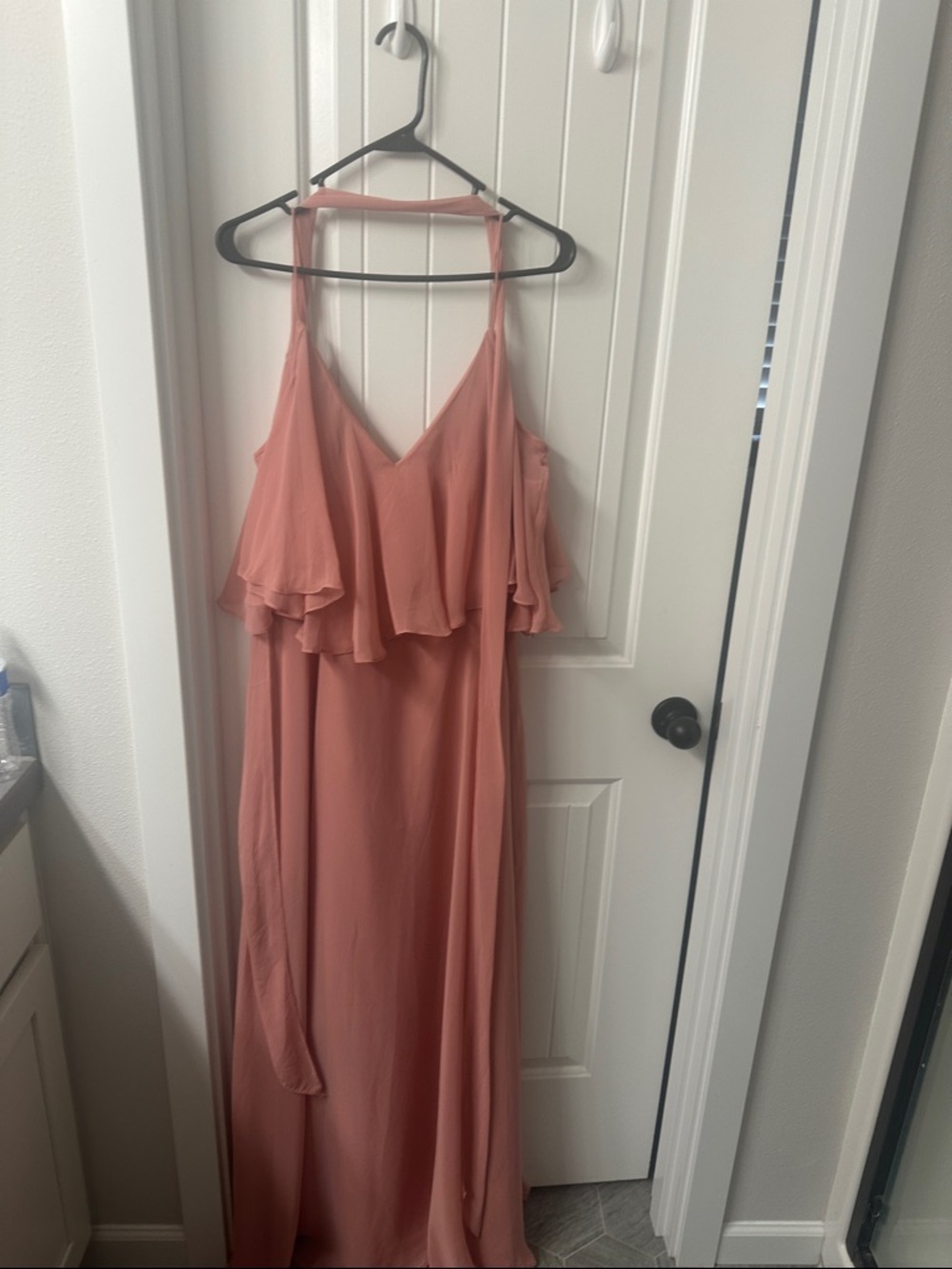 Jenny Packham Dusty Rose Ruffle Maxi Dress